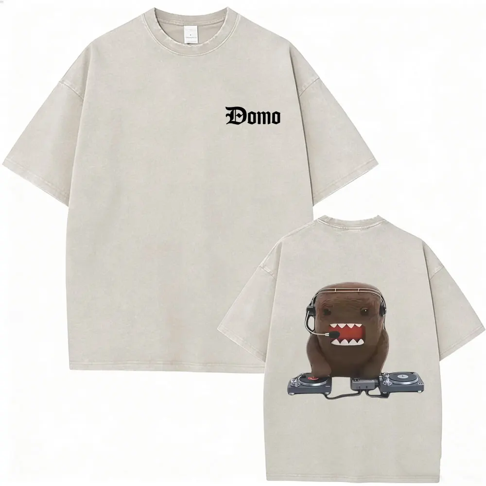 

Washed Vintage Dj Domo Kun Funny Meme Graphic T Shirt Men's Women Gothic Metal Rock Style T-shirt Male Cotton Oversized T-shirts