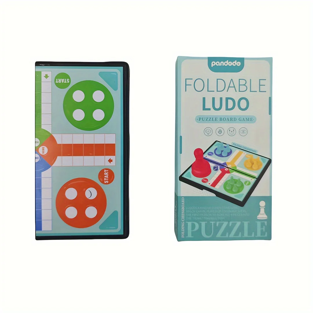 Foldable Ludo, Chessboard Game, Interactive Board Game, Suitable for Family Parties, Suitable for Gifts, Chess Pieces with Magnetic Qb579 (the Product Slight Color Difference)