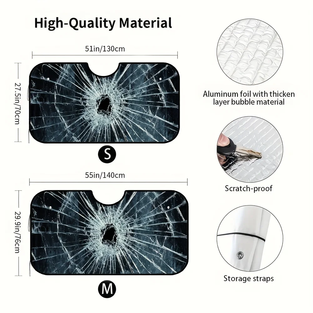 1pc, Broken Glass Screen Phone Design Car Windshield Sunshade, Collapsible Sun Visor for Front Windshield, Maintains