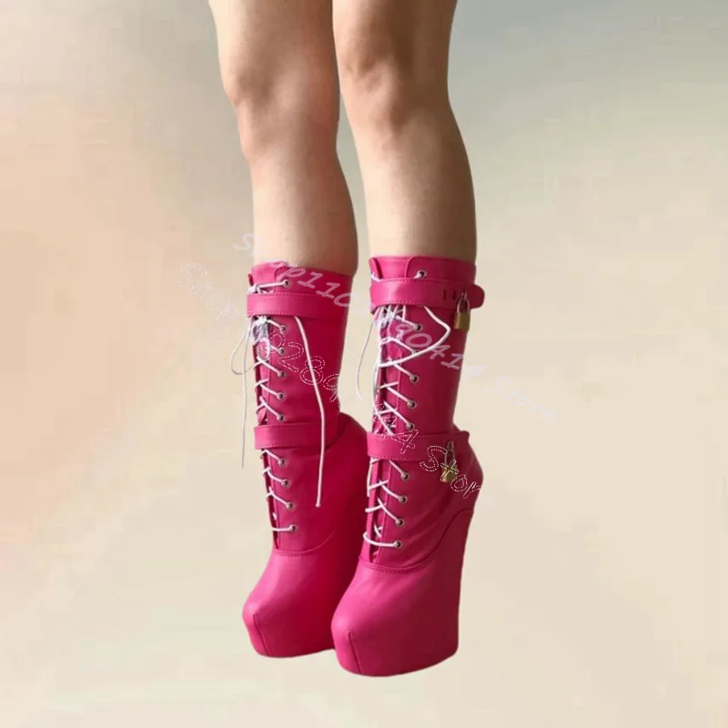 Botas de tacón de estilo extraño Para mujer, Zapatos con cordones cruzados, ideales Para fiestas, banquetes, citas, Ballet y bailes, color rojo y rosa, 2024