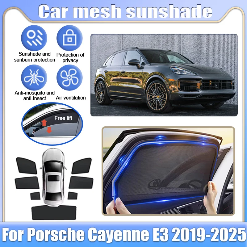

For Porsche Cayenne E3 2019-2025 Car Mesh Shade Window Sunshade Sunscreen Sun Visor Privacy Curtains Mosquito Auto Accessories