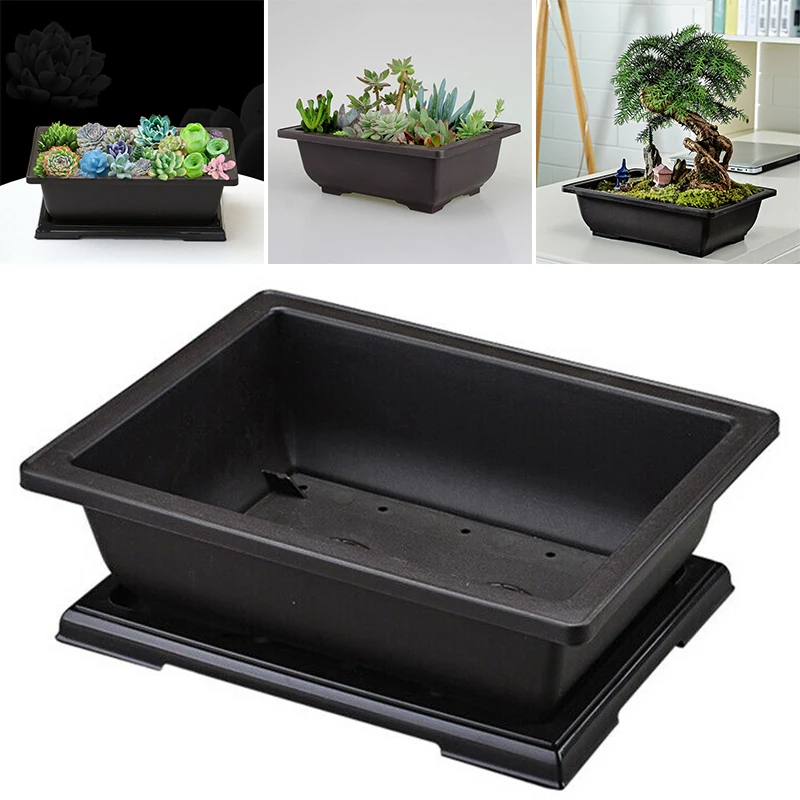 1pc Flower Pot Plastic Rectangle Bonsai Nursery Balcony Garden Container Garden Supplies Antique Imitation Plastic Flower Pot