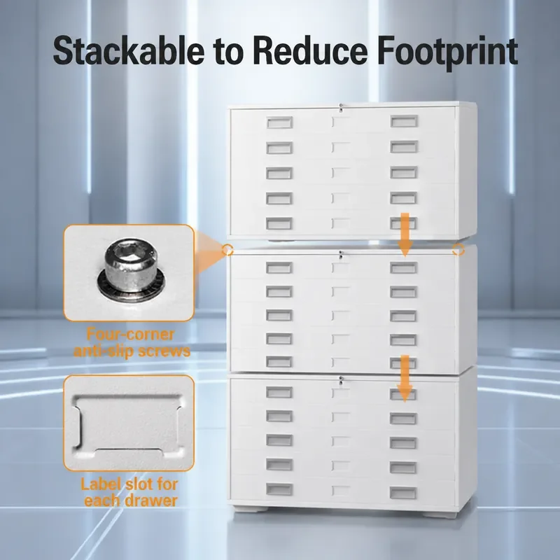 Steel Drawing Cabinet File Storage Unit Bottom Map Cabinet No 0 and No 1 Data Archive Organizer Complete Set for Office