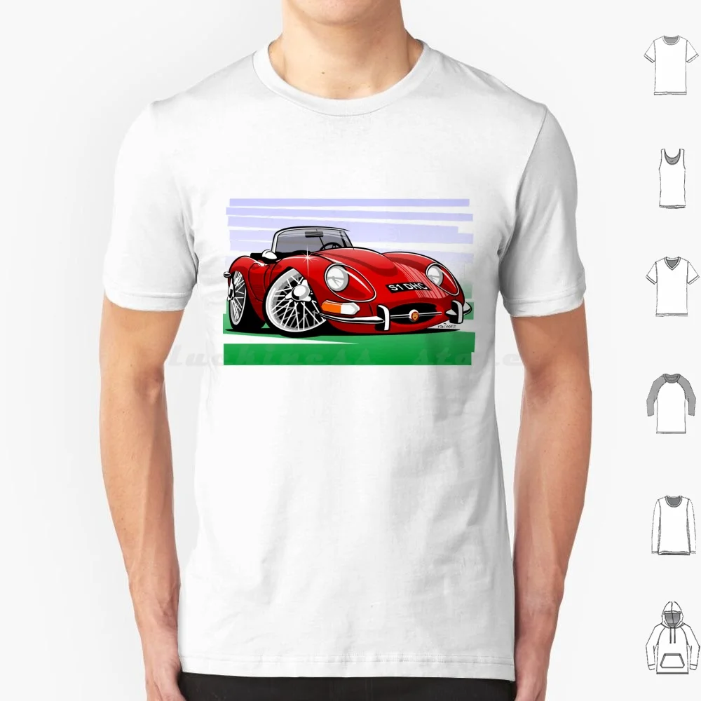 E-Type Series 1 Roadster Caricature-Red T Shirt Men Women Kids 6xl E Type Roadster Drop Head Coupe Dhc Convertible Series 1 Red