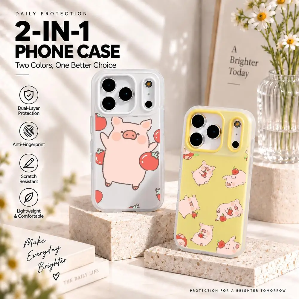 Cute Cartoon LuLu The Piggy Phone Case 2 in 1 Matte Case for iPhone 18 17 16 15 14 Pro Max Shockproof Slim Cover