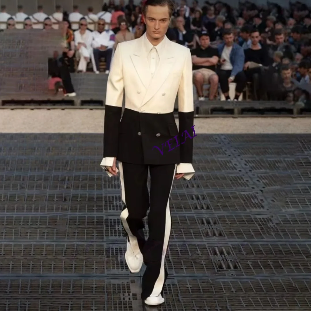 

CustomizedSlim Fit Velvet Formal Men Suits for Wedding Prom 2 Piece Groom Tuxedos Male Set Shawl Lapel Blazer with White Pants