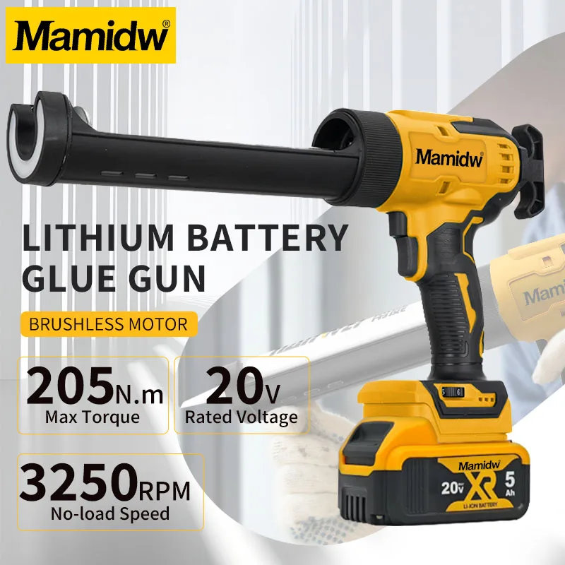 Mamidw Electric Glass Caulking Gun LED 6 Speed Cordless Silicone Gun Multifunctional Home DIY Repair Tool For Dewalt 20V Battery