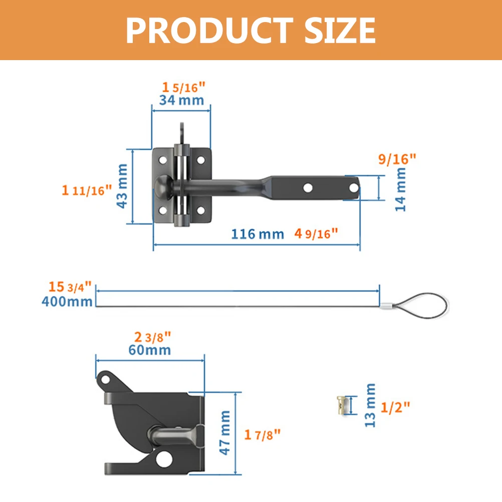 

1 set Heavy Duty Lock for Wooden Metal Fence Shed Door Closure Spring Loaded Hidden Security Closure with for Heavy