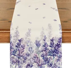 Lavender Spring Linen Table Runner Holiday Wedding Decoration Summer Kitchen Dining Table Runner for Home Party Decor