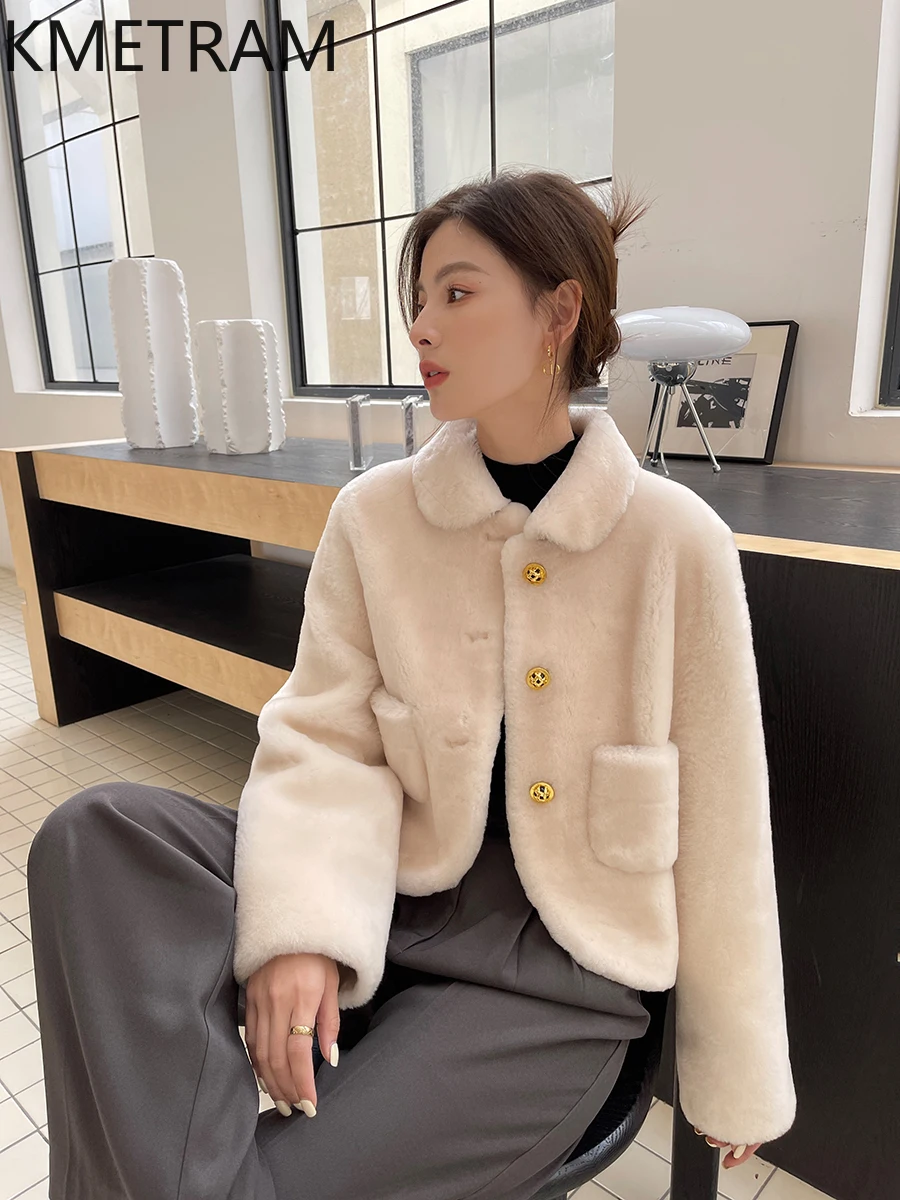 100% Natural Merino Wool Sheepskin Double Faced Fur Jacket Woman Luxury Short Real Fur Coat Women Winter Clothes 2025 Fourrure