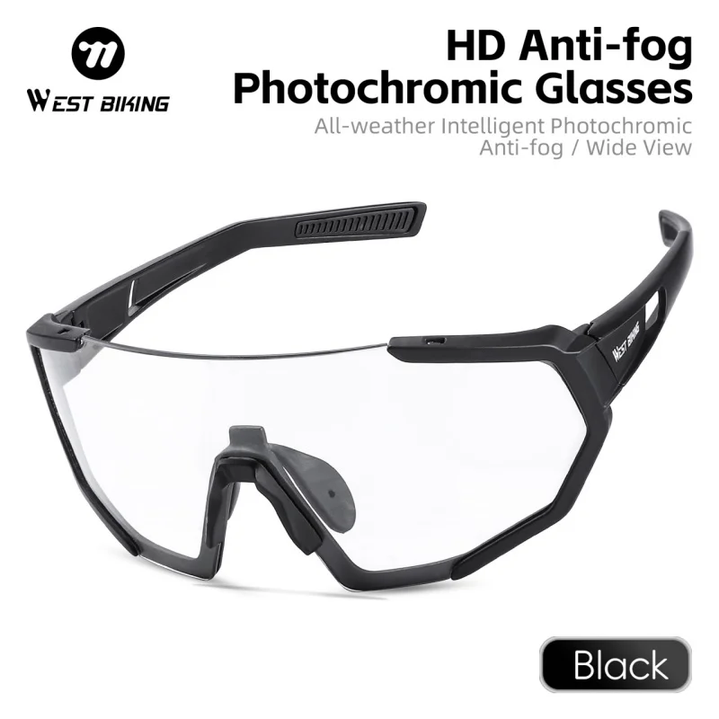 WEST BIKING All-Weather Photochromic Cycling SunGlasses Anti-Fog HD Lenses Myopia Insert UV400 Outdoor Unisex Cycling Equipments