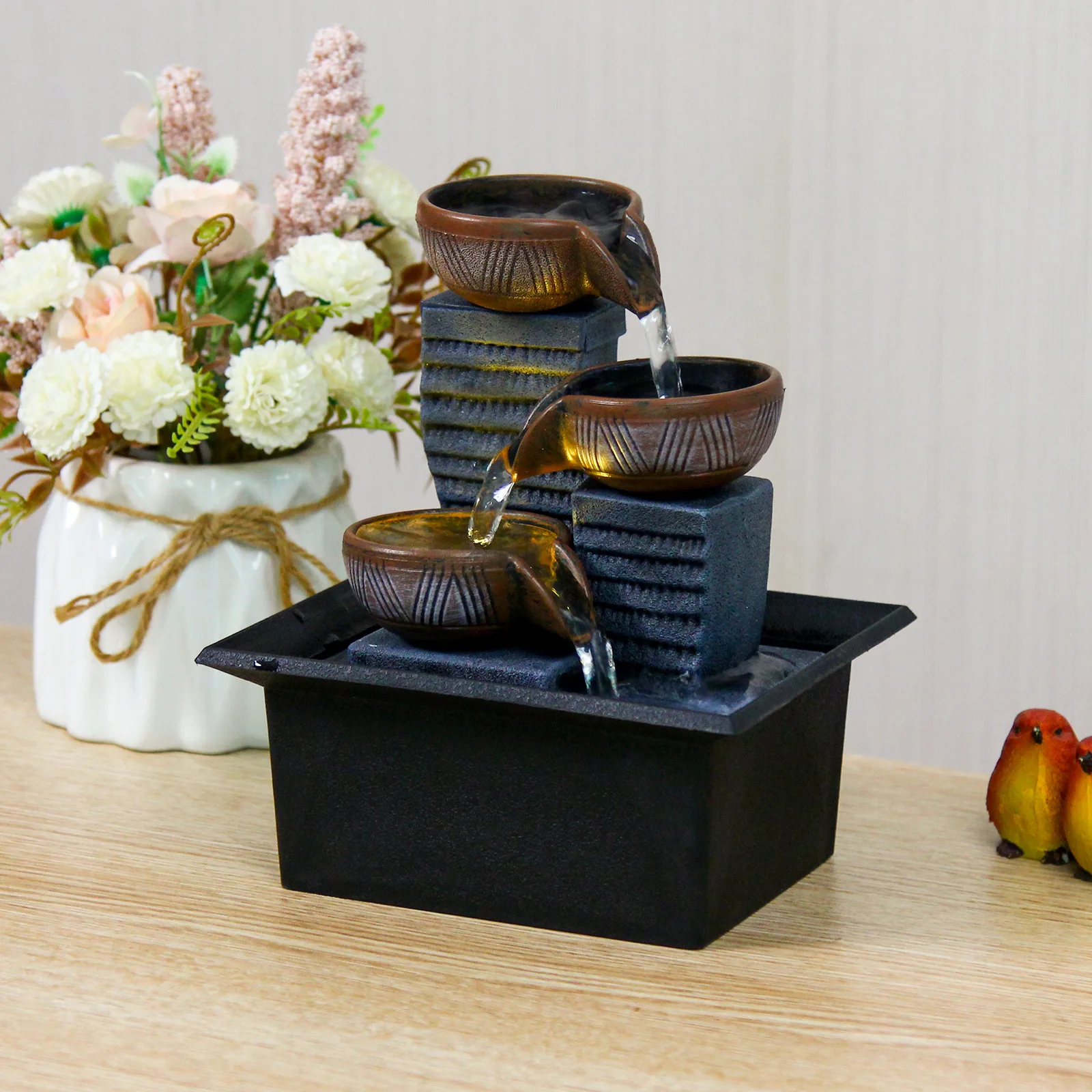Mini Recirculating Water Fountain Desktop Plastic Water Feature Home Living Room Decor Gift