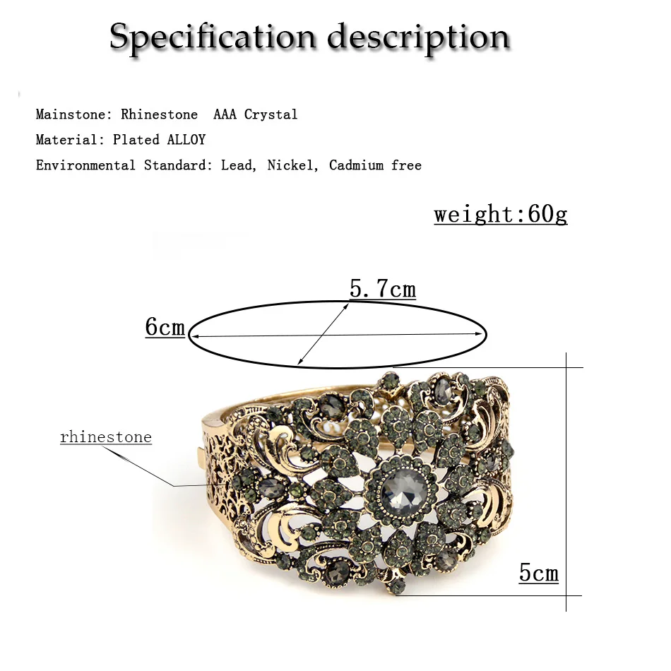 Neovisson Exquisite Indian Turkish Bangle For Women Antique Gold Color Crystal Bohemia Wedding Jewelry Bride Gift 2022