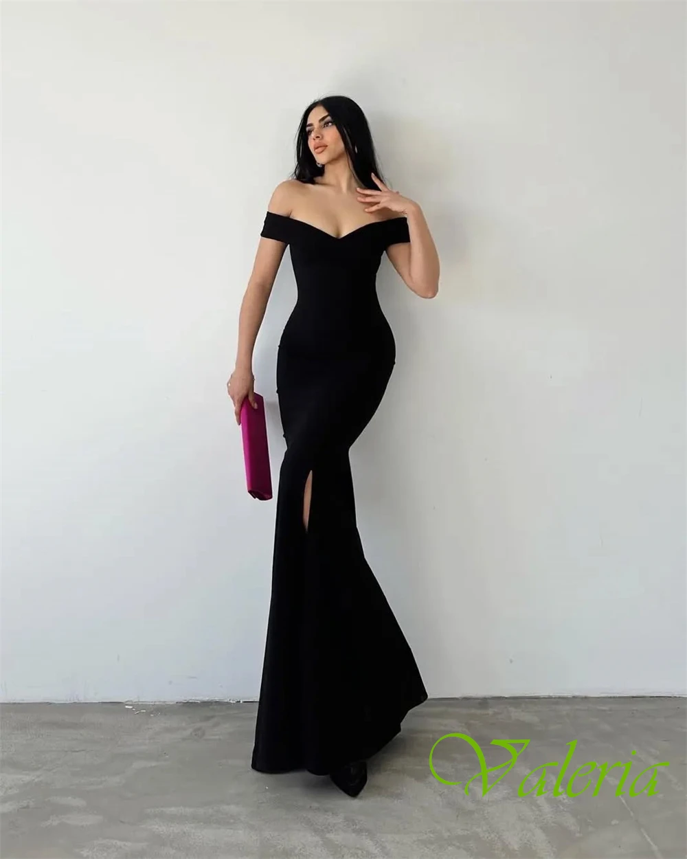 Sukienka wieczorowa syrena z dżerseju na zamówienie, elegancka, z dekoltem w serek, odkryte ramiona, modna suknia na specjalną okazję.