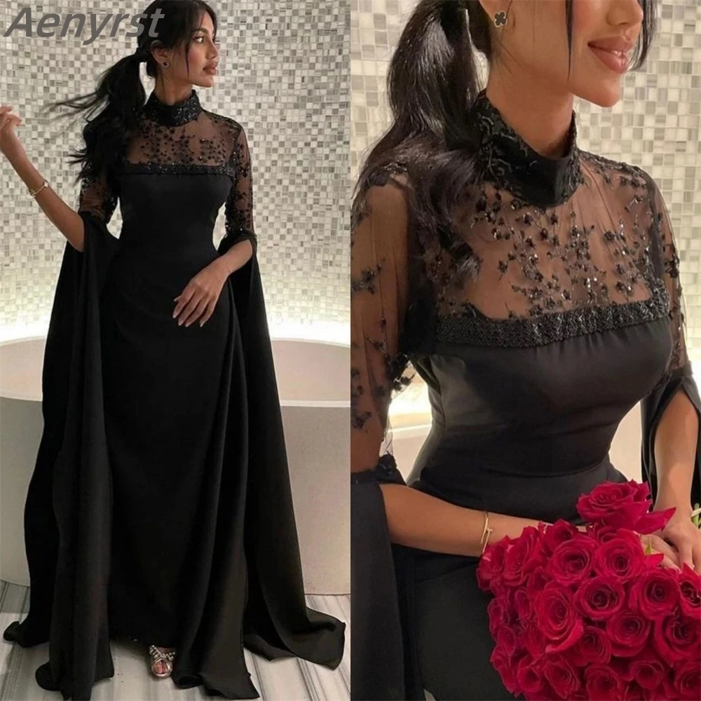 

Black Luxury Prom Dresses High Collar Illusion Sheath Party Dress Sequin Chiffon Occasion Evening Gown فساتين للحفلات الراقصة