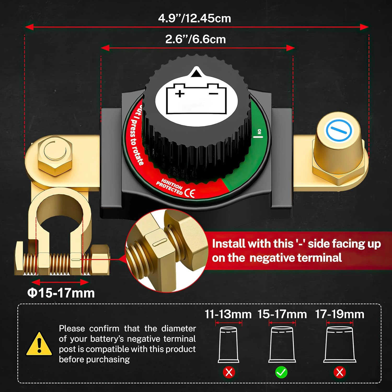 300A Car Battery Disconnect Switch Top Post 12V to 48V DC Power Cut Off Switch for RV Truck Boat Marine Vehicle