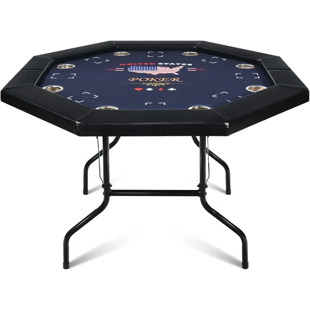 

48" Poker Table Foldable, 8 Player Octagon Folding Portable Card Table with Padded Rail, 8 Deep Meatl Cup Holders & Casino