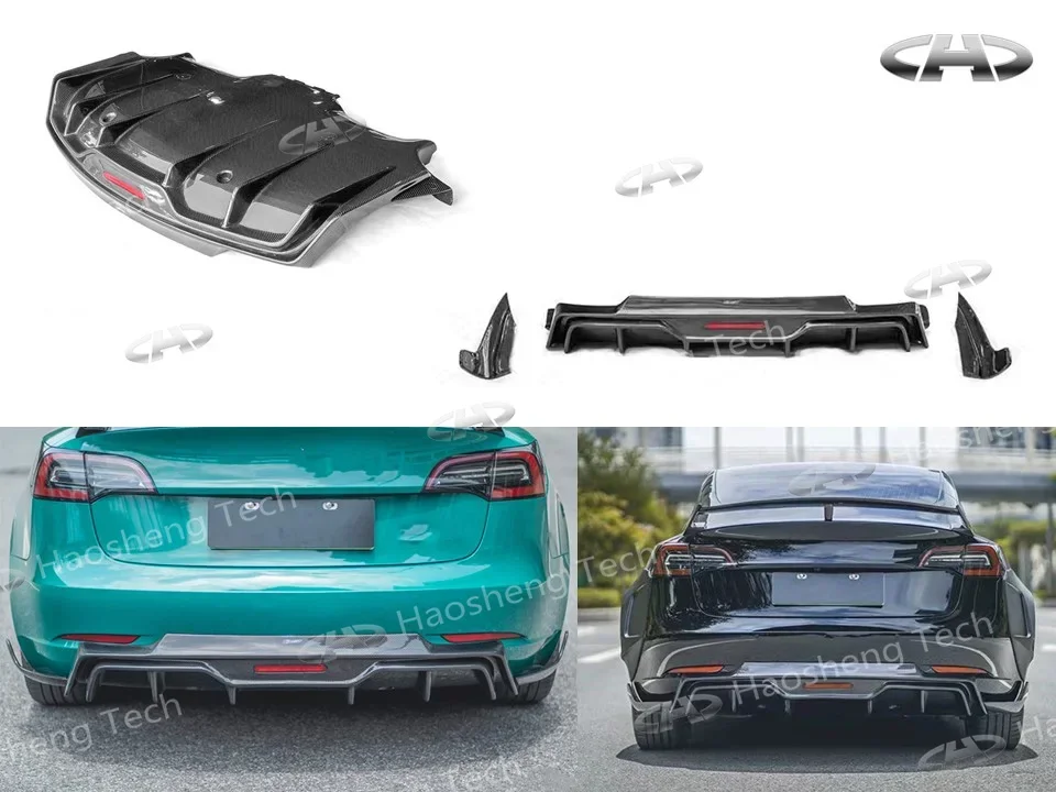 ألياف الكربون نموذج 3 اكسسوارات المصد الأمامي الناشر الخلفي الجانب تنورة الحاجز الخلفي الجناح طقم الجسم ل TSLA نموذج 3