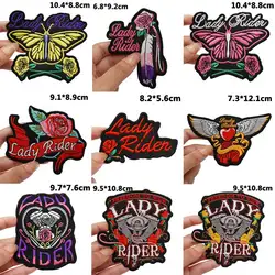 LADY RIDER Badge Embroidered Applique Sewing Label punk biker Patches with hook backing