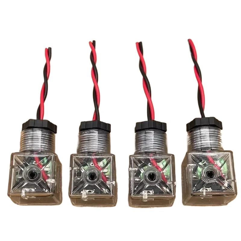 4pcs Transparent Solenoid Valve Coil 4 Pin Plug Two Lines  Three Holes Connector Volt Accessories W/Light