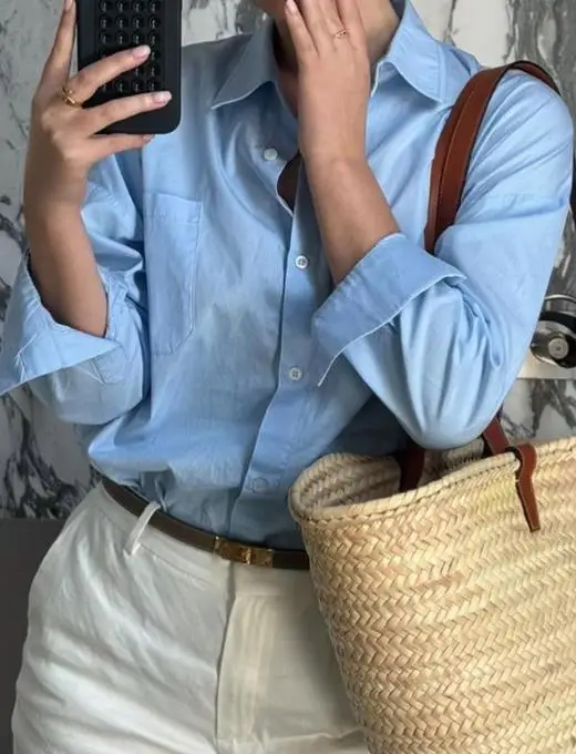 

Women Shirt 2026 Spring Autumn New Solid Color Casual Versatile Long Sleeved Turn-Down Collar Loose Fit Daily Shirt Top