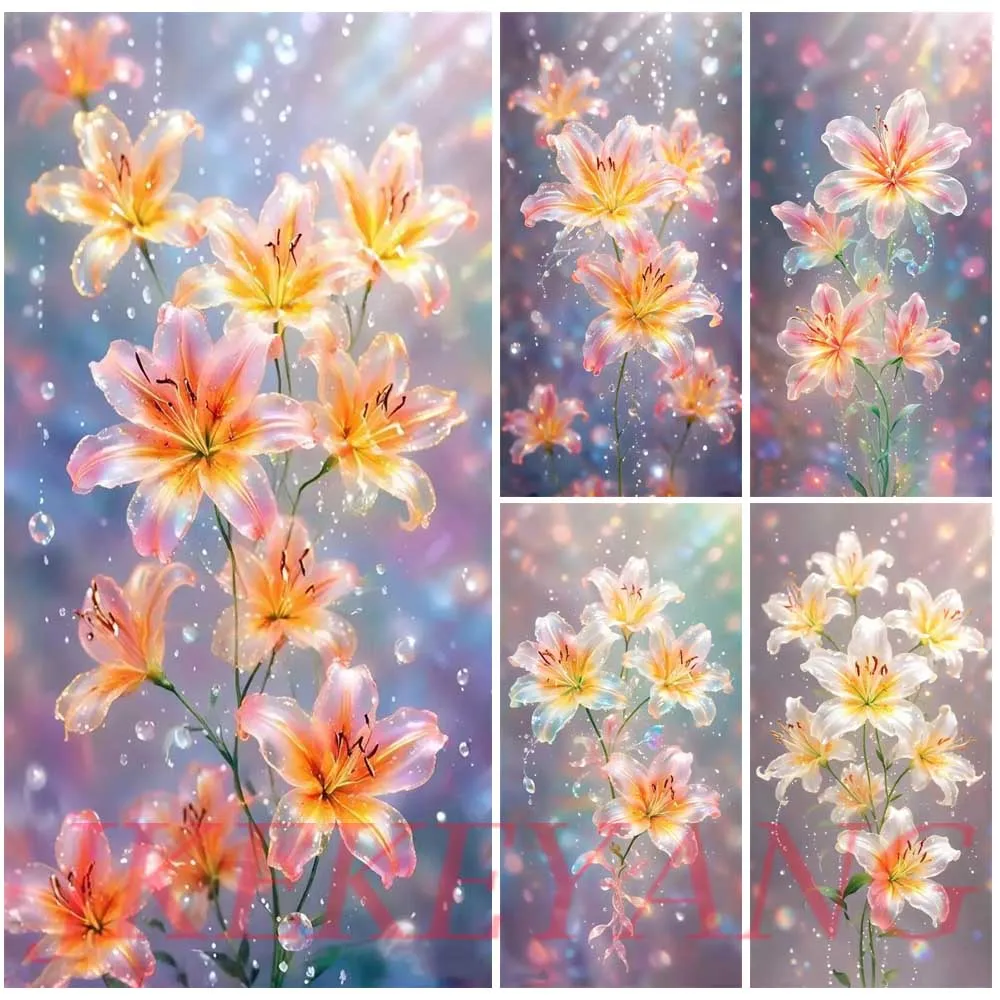 5D DIY Diamond Painting Beautiful Lily Flowers Picture Mosaic Embroidery Full Drill Cross Stitch Rhinestones Home Decor