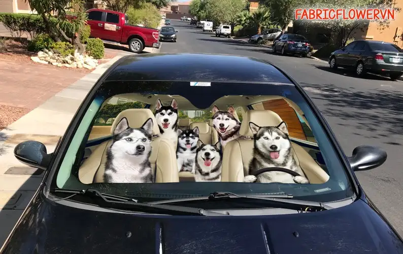 Siberian Husky Car Sunshade, Siberian Husky Car Decoration, Dog Windshield, Dog Lovers Gift, Dog Car Sunshade, Gift For Mom, Gif