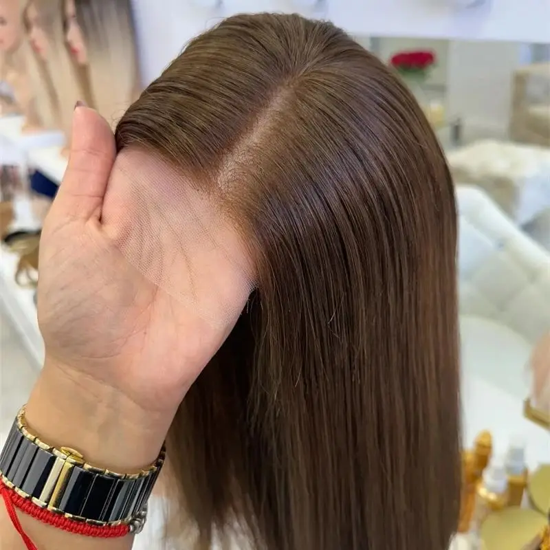 soft-short-straight-bob-dark-chocolate-brown-balayage-highlights-hd-lace-front-wig-natural-preplucked-hairline-free-part-16-inch