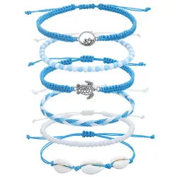 Beach Surfer Wave Bracelet for Women,Ocean Wave Adjustable Waterproof Handmade Braided String Beaded Bracelet Friendship Anklets
