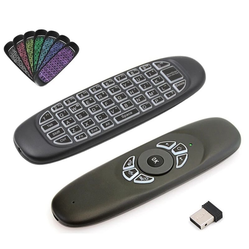 C120 Fly Air Mouse لوحة مفاتيح لاسلكية للصوت الإنجليزي بإضاءة خلفية 2.4G جهاز تحكم عن بعد ذكي ماوس لوحة المفاتيح الذكية لـ Android Tv Box