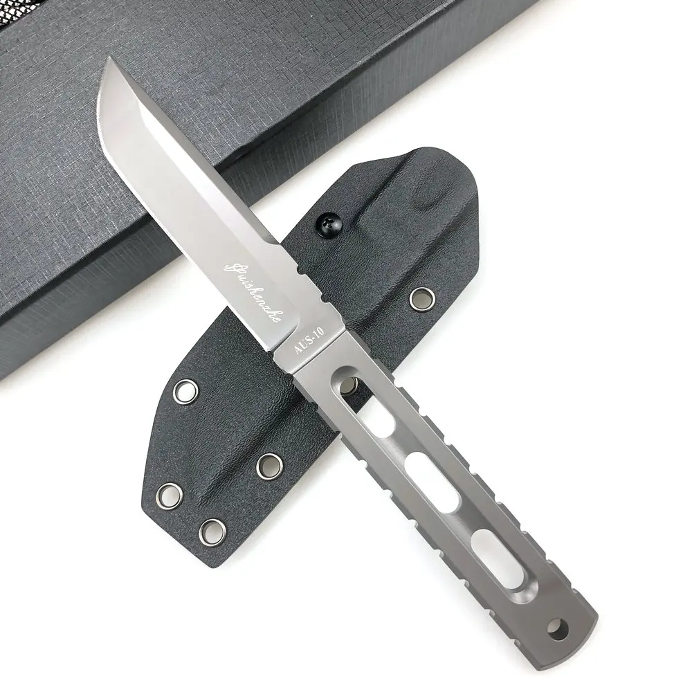 TRSKT Cool Tactical Knife AUS-10 6mm Thick Blade Outdoor EDC Hunting Camping Knife with Kydex Sheath For Gift Tool Droshipping