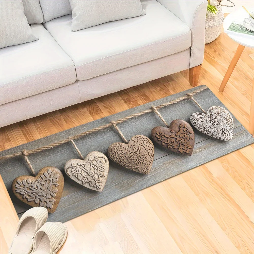 VIKAMA Valentine's Day Heart Stone-Print Floor Mat, Non-Slip And Dirt-Proof, For Kitchen, Corridor, Bathroom Carpet Home Decor