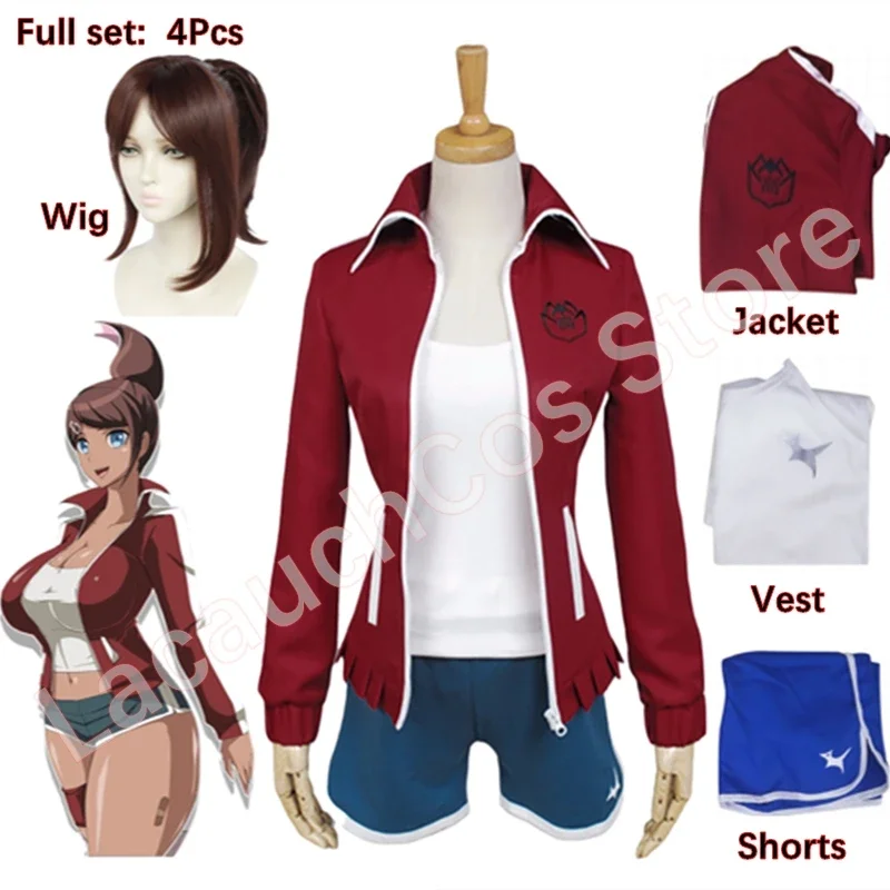 Anime Danganronpa Asahina Aoi Cosplay Costumes Women Red Jacket Shorts Uniforms Clothing Cosplay Halloween Party Wig Hairnet