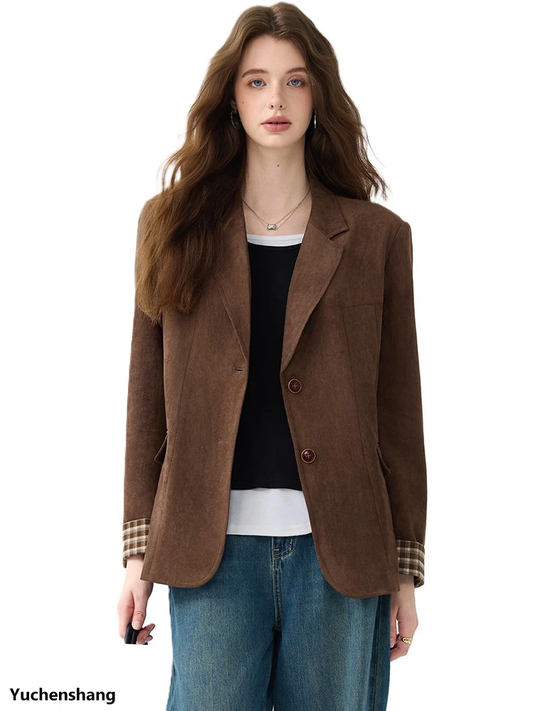 

Fashion Beige Coffee Black Women's Casual Blazer Ladies Female Long Sleeve Loose Jacket Coat For Autumn Winter