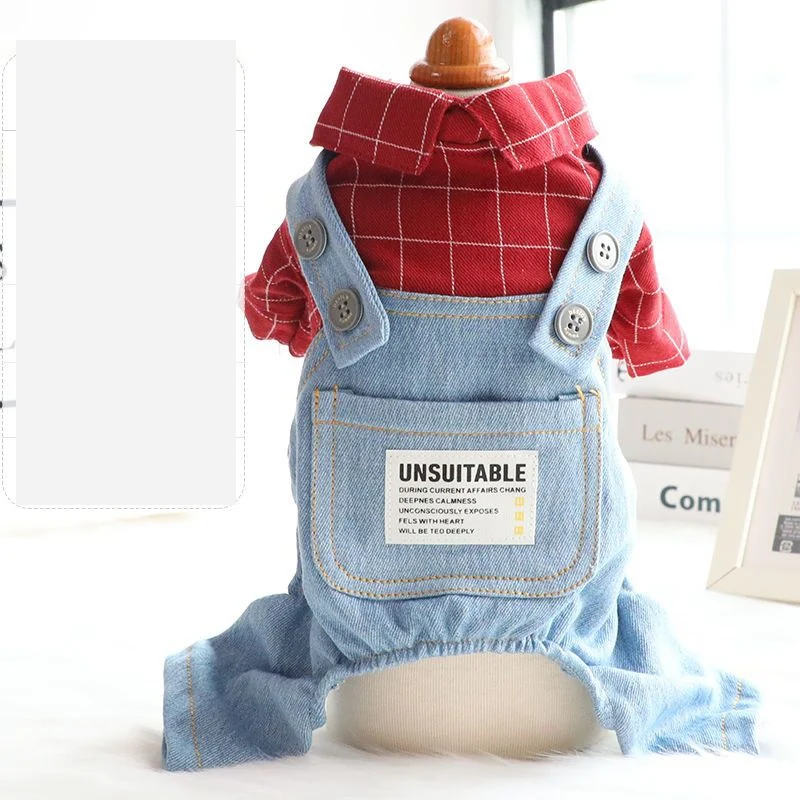 New Dog Jumpsuit Knited Sweater Plaid Jeans Jacket Pants Suit Onesies Trousers Pet Autumn Coat Jaket Puppy Overalls