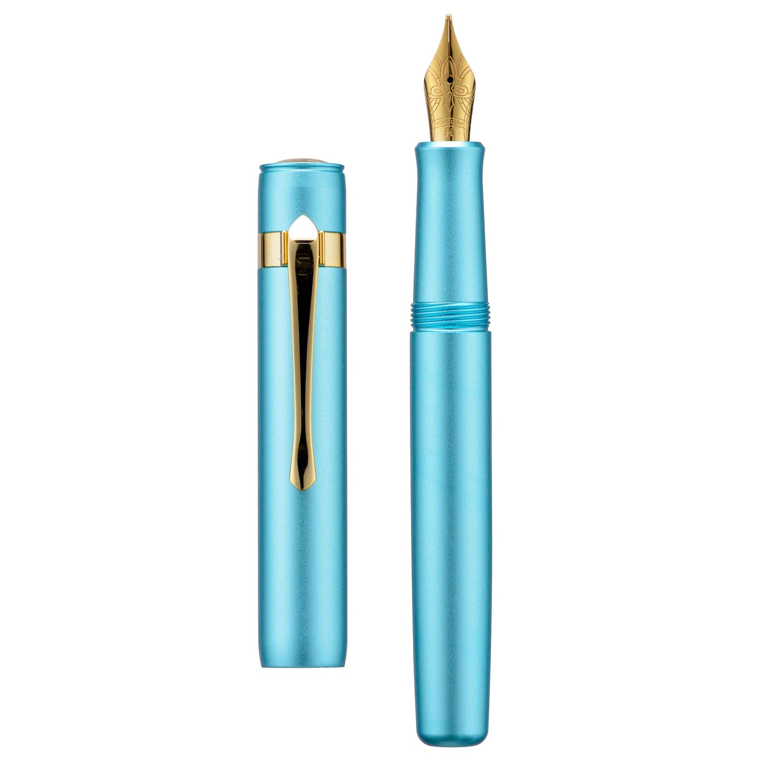 Sky Blue Hongdian M2 Fountain Pen Aluminum Alloy Limited Customization Color EF/F/M/Bent/Long Knife Nib Short Pocket Writing Pen