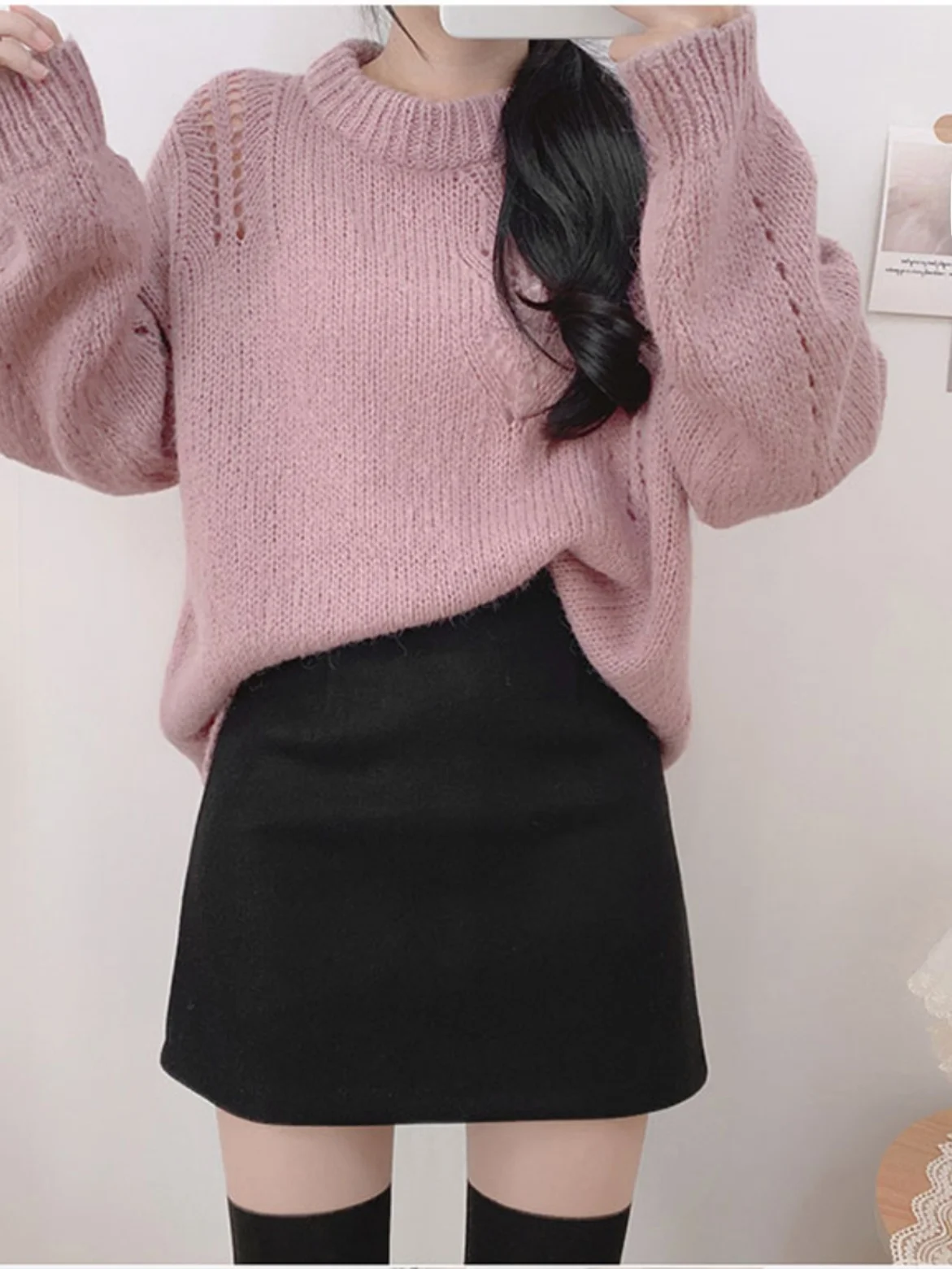 Weißer A-Linien-Rock mit hoher Taille, Damen-Wollrock, schlankmachender Stil für Herbst und Winter, Röcke, faionable Trend