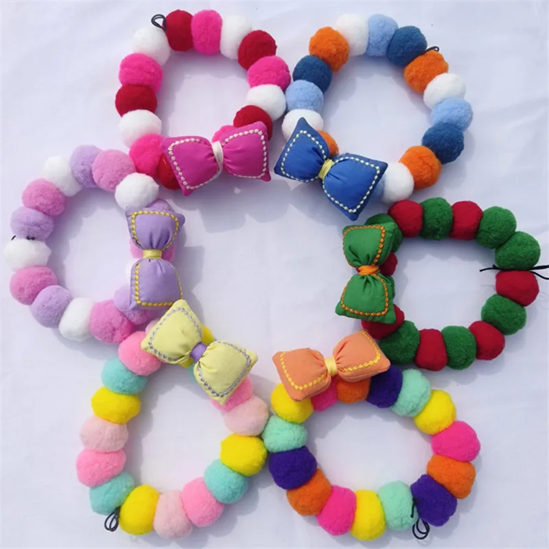 Cute Fashion Knitted Wool Balls Pet Collar Fill Cartoon Bow Stretch Elasticity Rope Necklace for Puppy Dog Cat Pet Supplies