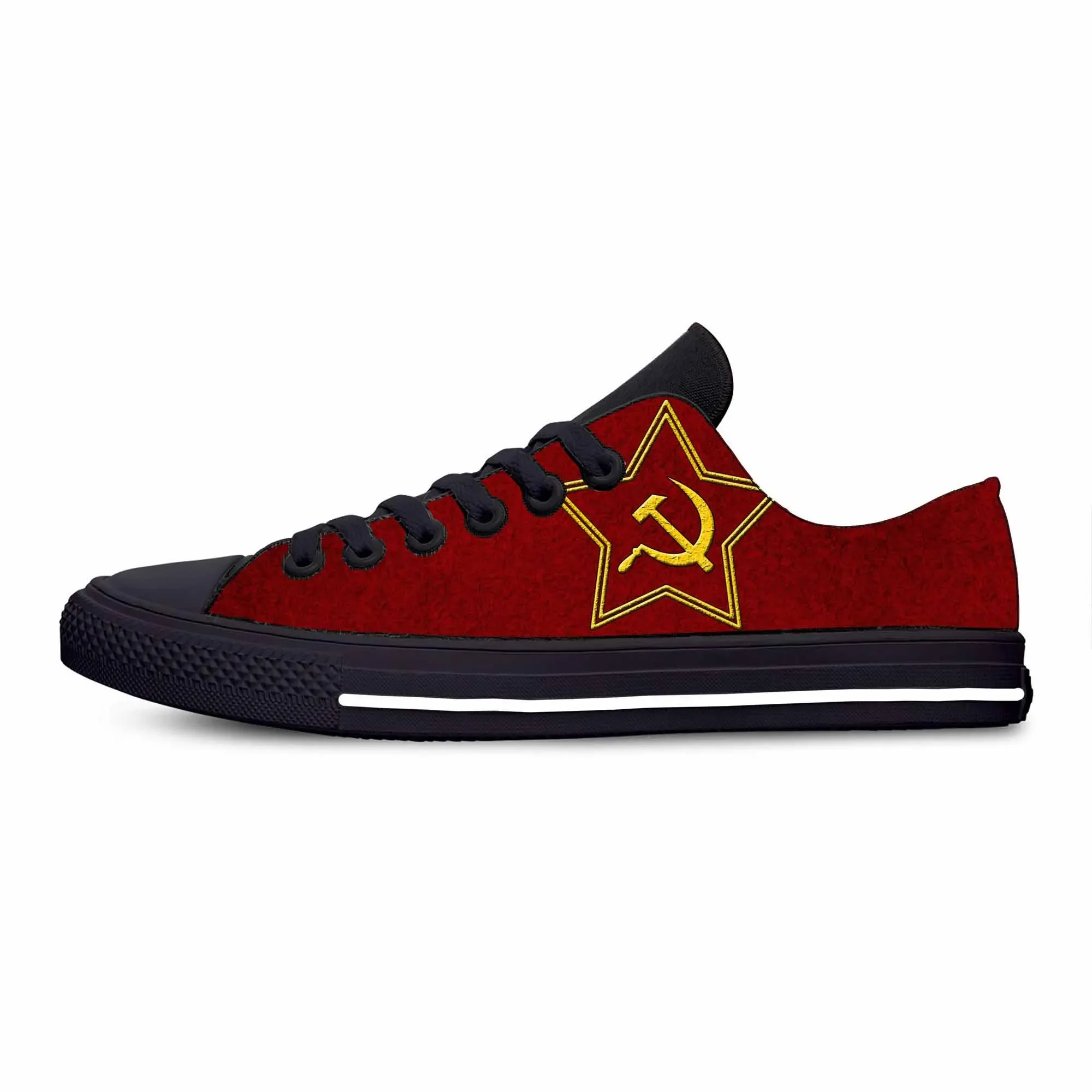 Uni Soviet CCCP bendera USSR Rusia palu sabit sepatu kain kasual atasan rendah nyaman bersirkulasi 3D cetak Sneakers Pria Wanita