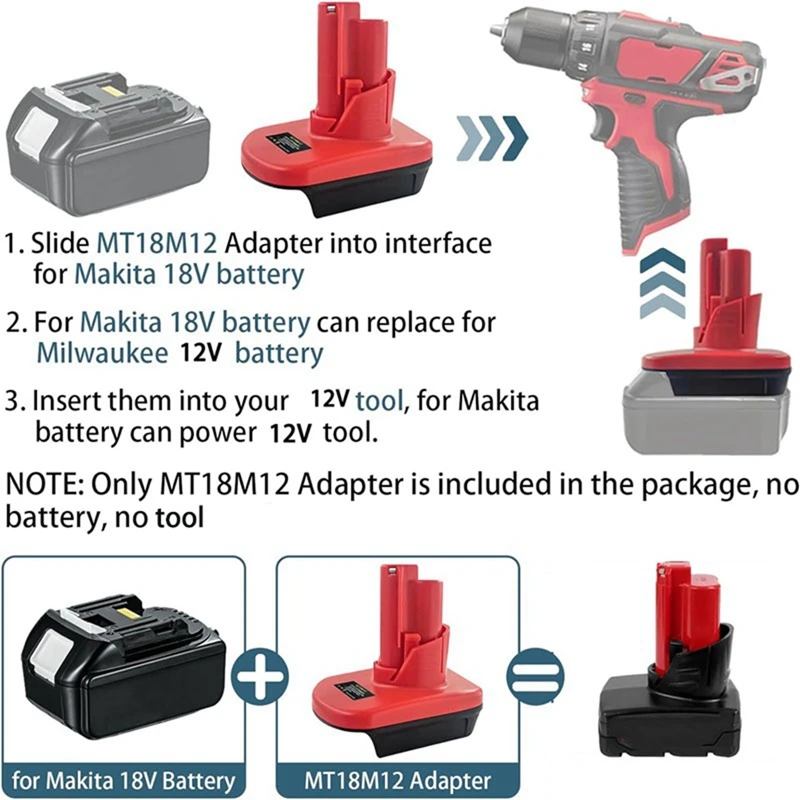 MT18M12 อะแดปเตอร์แบตเตอรี่สําหรับ 18V Li-แบตเตอรี่แปลงสําหรับ Milwaukee 12V เครื่องมือไฟฟ้าไร้สายใช้งานง่ายติดตั้งง่าย