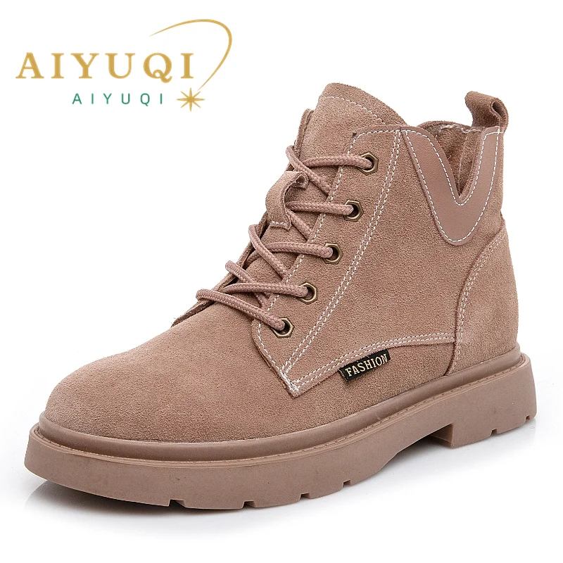 

AIYUQI Ankle Boots Women 2024 Winter New Suede Genuine Leather Women Booties Flat Large Size 41 42 43 Ladies Short Boots