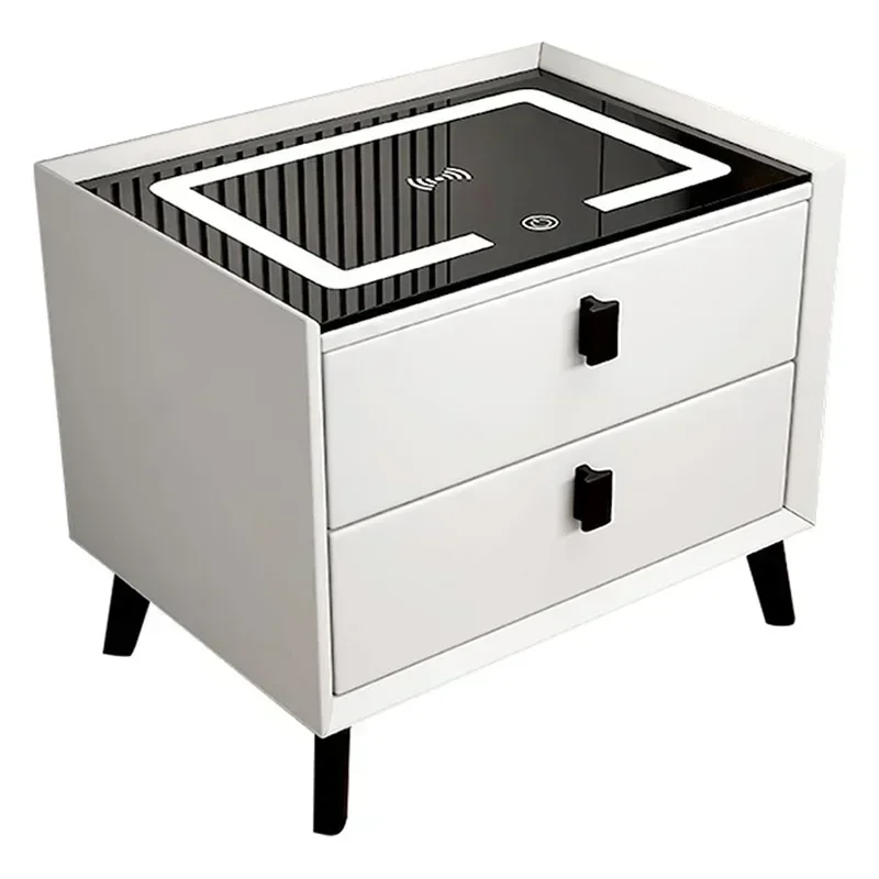 

Modern Smart Simple Multifunctional Bedside Table With Wireless Charging Colored Lamp Fingerprint Lock Sound
