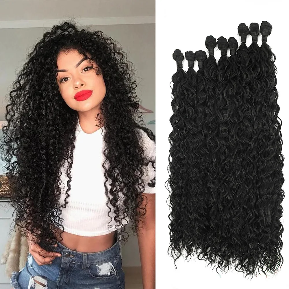 20 24 28inch Synthetic Hair Extensions Long Weaving Curly Hair Extensions Natural Bundles Organic Ice Silk High Quality