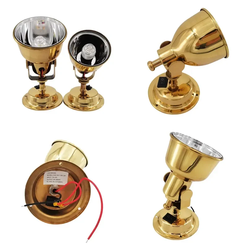 Marine LED Golden Bulkhead Reading Light Rocker Switch Brass 5W Marine Accessories for Boat Yacht Ship RV
