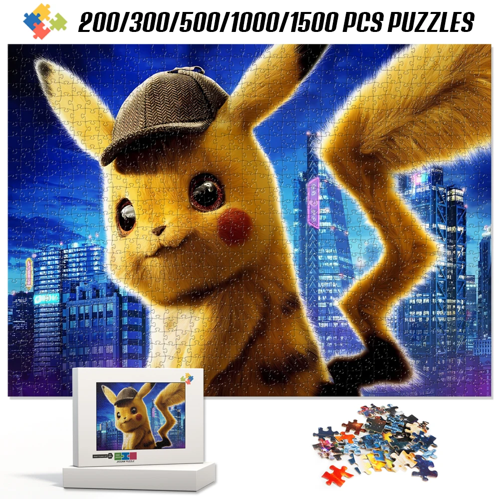 Agente pikachu quebra-cabeça dos desenhos animados 200/300/500/1000/1500 pçs multi-tamanho tangram para crianças/adultos família lazer jogo de quebra-cabeça