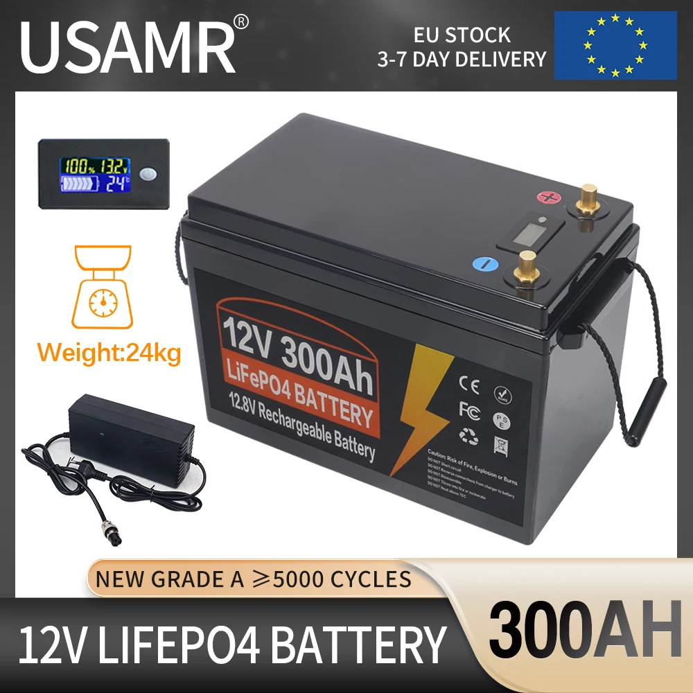 12V 24V 600Ah 300Ah 200Ah 100AH Built-in BMS Lithium Iron Phosphate LiFePO4 Battery 5000+ Cycles For RV Campers Golf Cart Solar