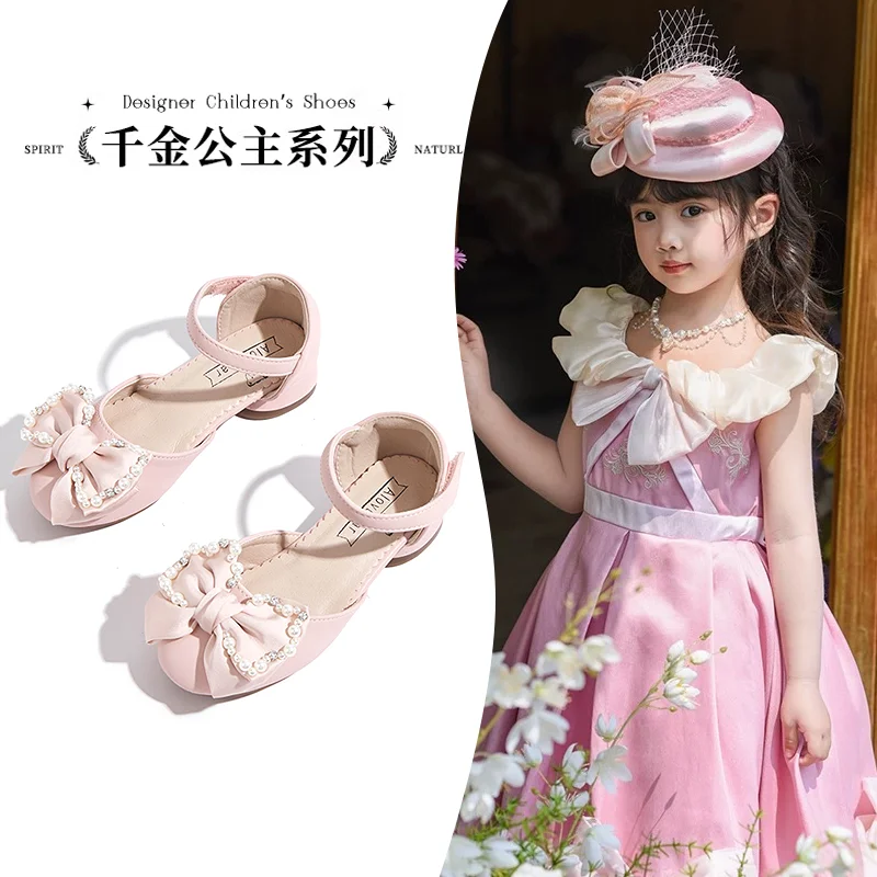 

Обувь для девочек, детские сандалии принцессы Баотоу, новые летние кожаные туфли на высоком каблуке для маленьких девочек, детей среднего и большого возраста