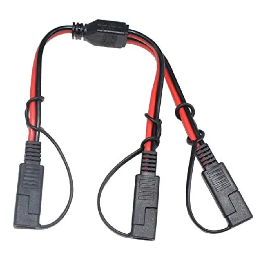

Automotive DC power connector cable: 14AWG SAE Y-splitter extension for solar battery connection, black PVC, 12in/30cm with pro