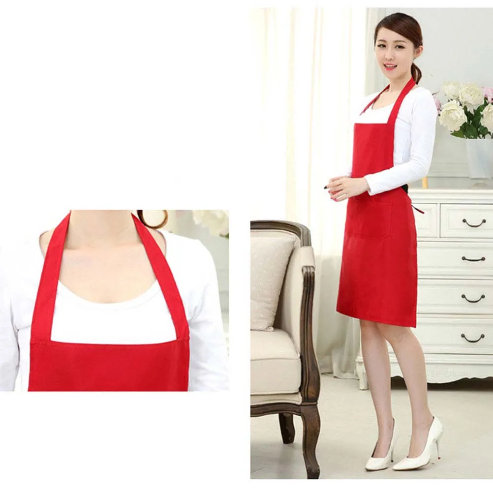 

2 pcs Waterproof Bib 60X70Cm Red Kitchen Apron Pocket Halter Neck Design For Restaurant Home Cafe Workshop Chef Uniform