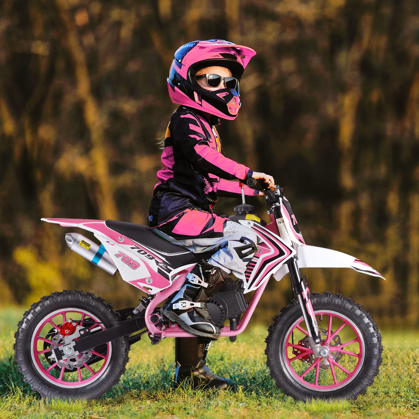 

47.24 X 27.56 Inches Mini Motorcycle 49Cc 2-Stroke Kids' Off-Road, Gas-Powered Off-Road, Off-Road Mini, Kids' Pocket Motorcycle with Front And Rear Disc Brakes (Pink), Without Battery